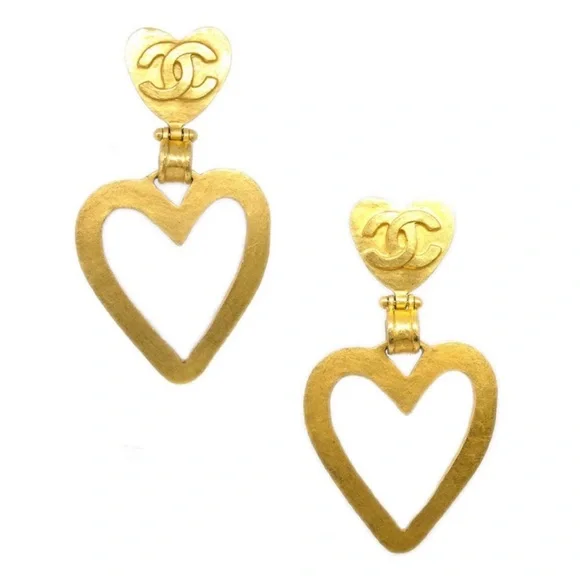 Chanel | Double Heart Dangle Earrings Gold Plated - Picture 8 of 8